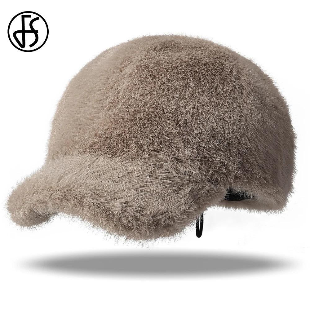 FS Brown Warm Winter Baseball Cap For Men Plus Plush Outdoor Windproof Women Hat Faux Fur Thick Trucker Hat Casquette Homme 251218