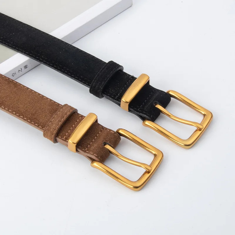 American-style autumn and winter suede personality square buckle trendy wide belt fashionable and versatile womens retro pants 251217
