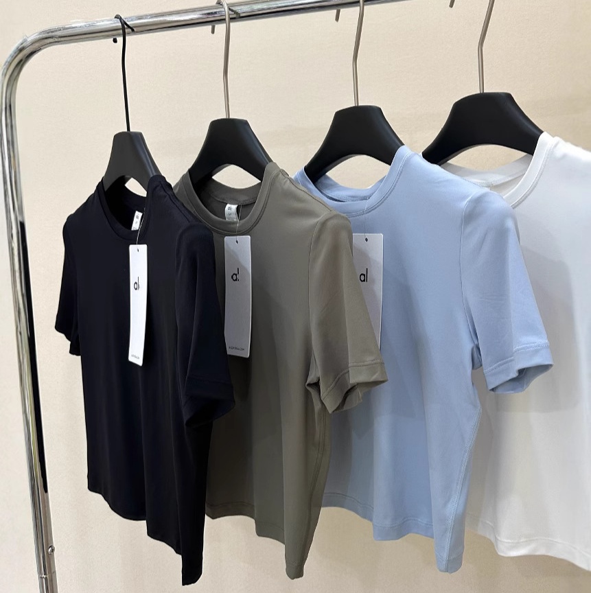 Women's Short Sleeves Quick Try Short ALoga T-shirts Designer Sports Casual Fitness Breathable Slim-fit Round Neck Top Tight-Fit Summer Yoga T Shirt