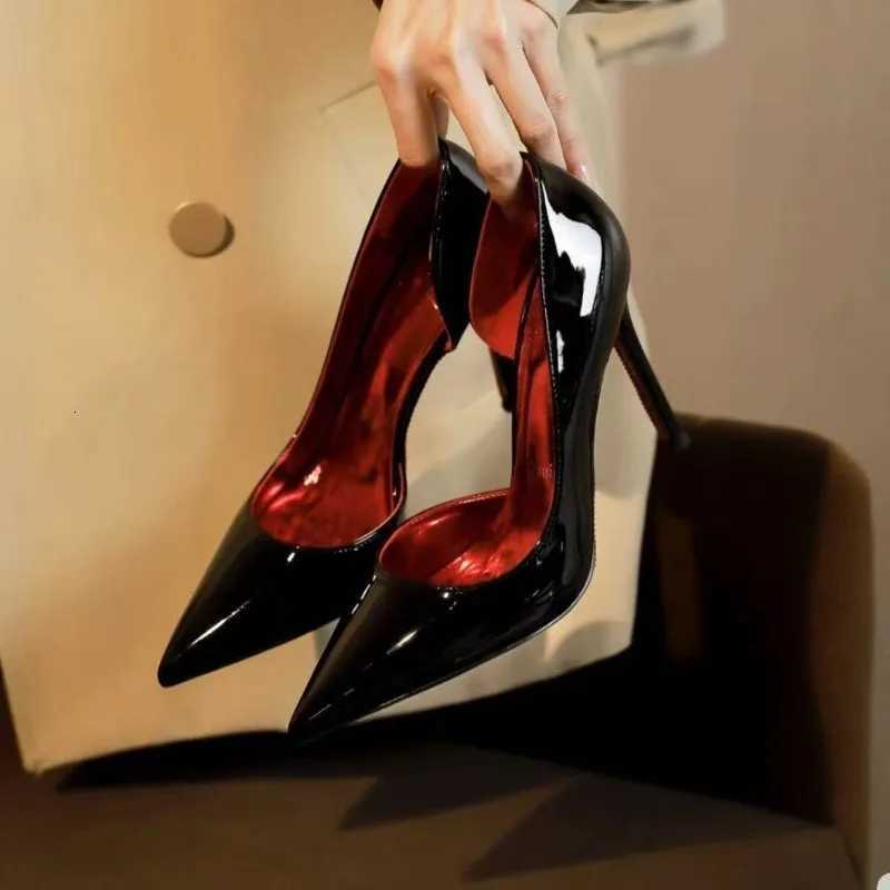 Classic Black Women Chic Sexy Side Open Pointy Toe High Heel Shoes Slip On Stiletto Pumps OL Ladies Dress Shoes Crystal Z251218