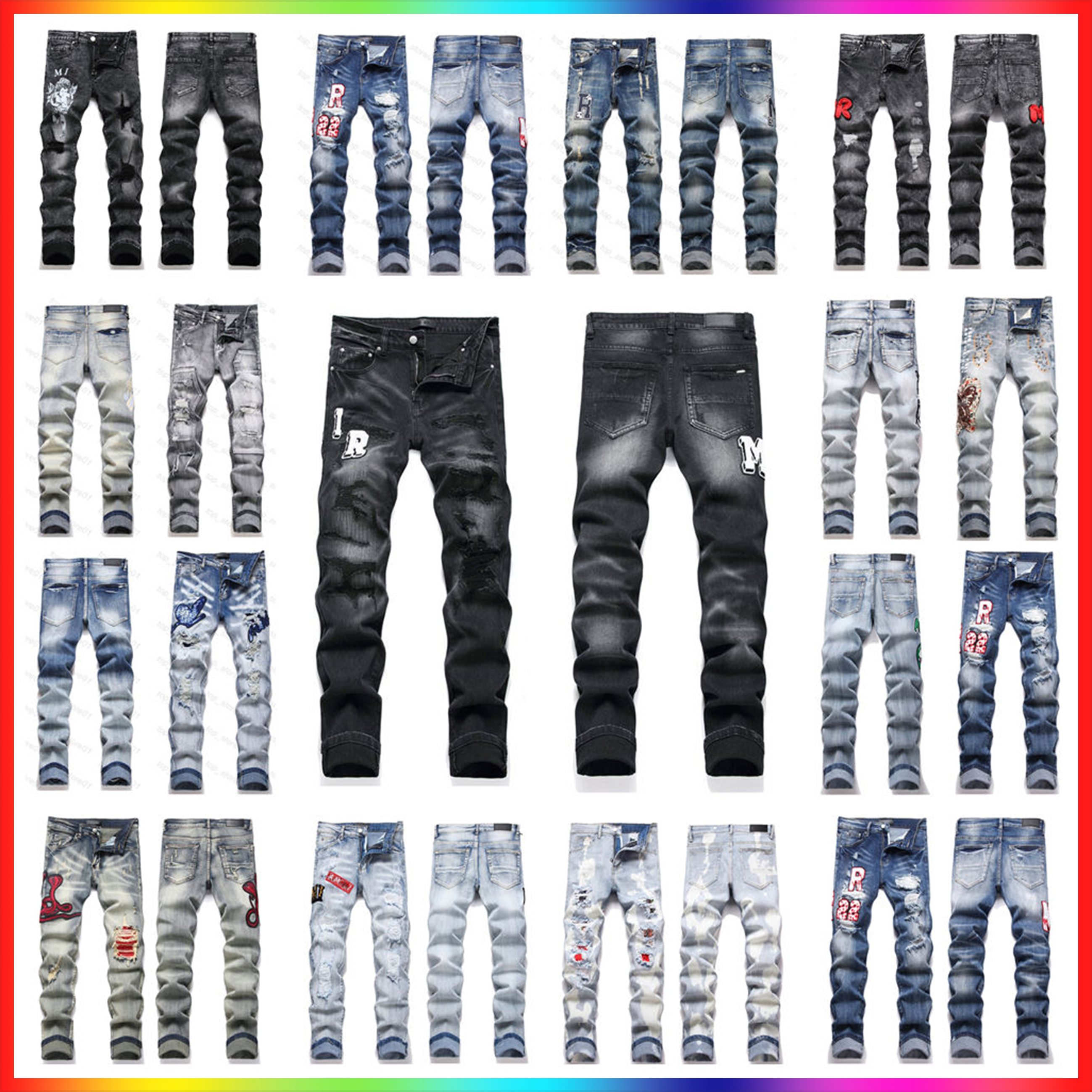 5A men designer jeans essential Jeans France Fashion Men's embroidery tear Hole Stretch amirirjeans Trousers High Quality Straight Retro Streetwear Casual Joggers
