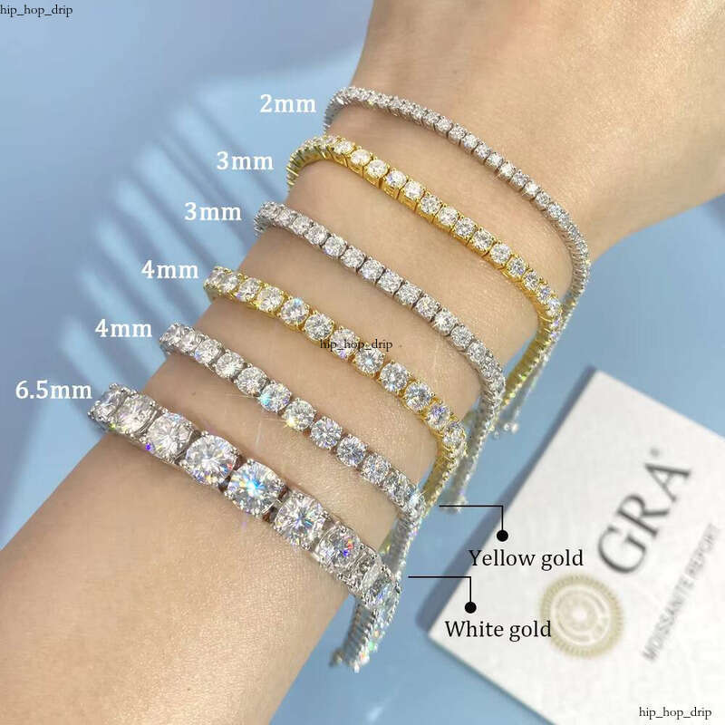 Large Stock 2mm-6.5mm Chain Hiphop Unisex Iced Out VVS Moissanite Silver 925 VVS Silicon Stone Tennis Bracelet