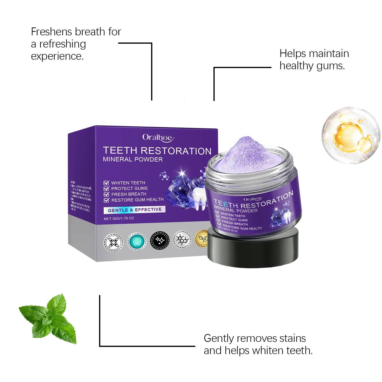 Bestseller Purple Whitening Powder Toothpaste Brighten Yellow Teeth Remove Tooth Stain Fresh Breath Dental Cleaning Oral Care Product ddmyHappy