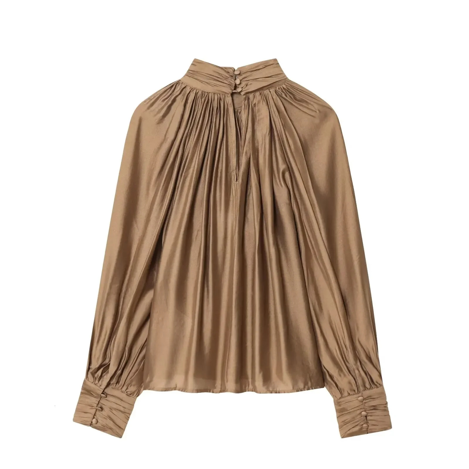 Bsay Womens Clothing Fashion Autumn Fold Stand Collar Shirts Loose Long Sleeved Blouses Pullover Chic Office Ladies Tops 251217