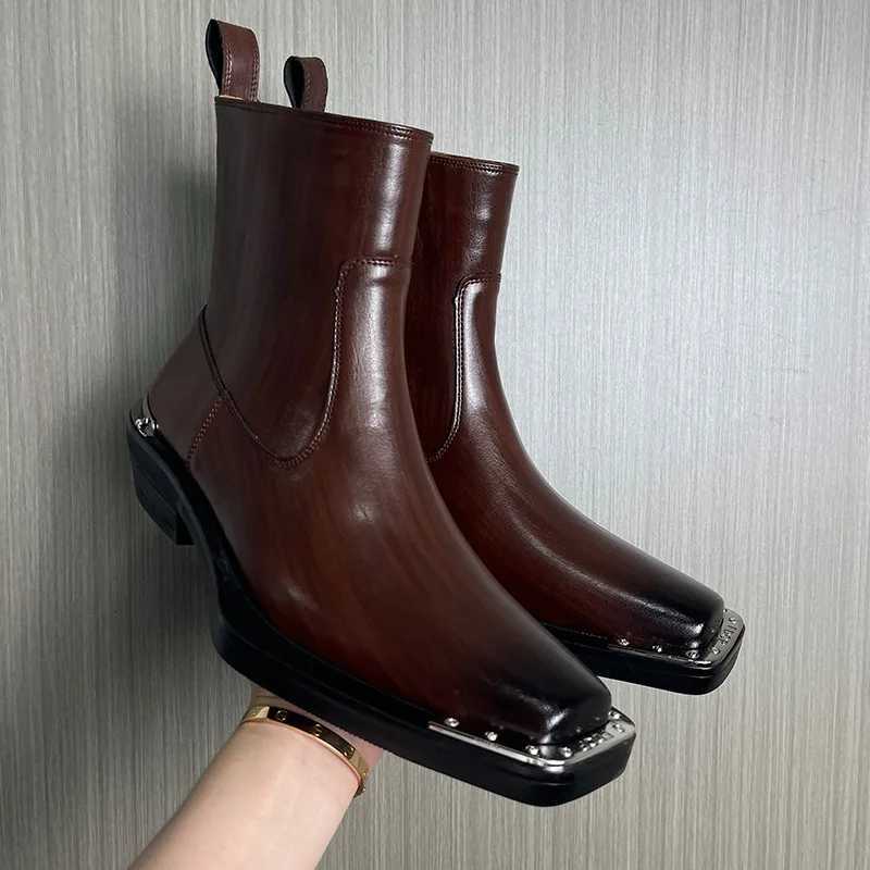 men fashion punk rock genuine leather boots designer square toe shoes cowboy cool high boot black brown long chelsea botas male Z251218