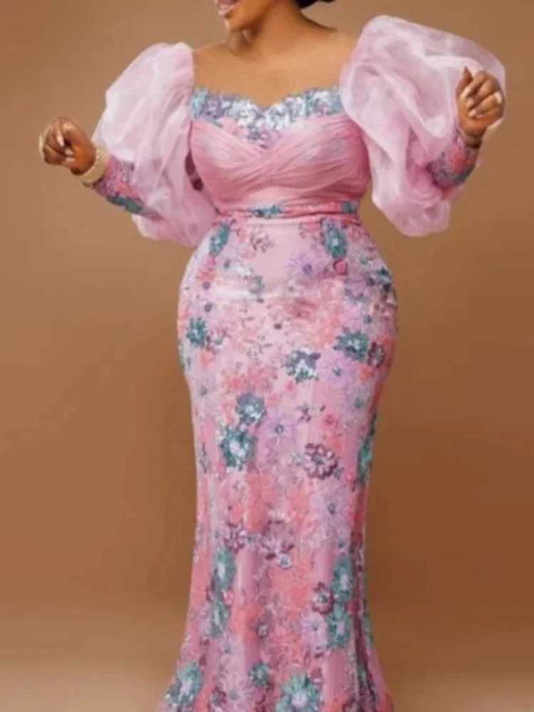 African Wedding Party Dresses for Women Autumn Africa Elegant Long Sleeve Pink Evening Long Robes African Gowns African Clothing L251217