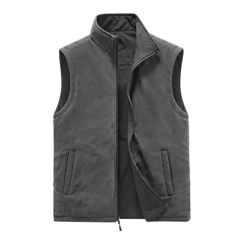 Double-sided VEST Mens Autumn Winter Stand Collar WiTH Velvet Casual Sleeveless JaCKet Outdoor Sports CamisoleG251218