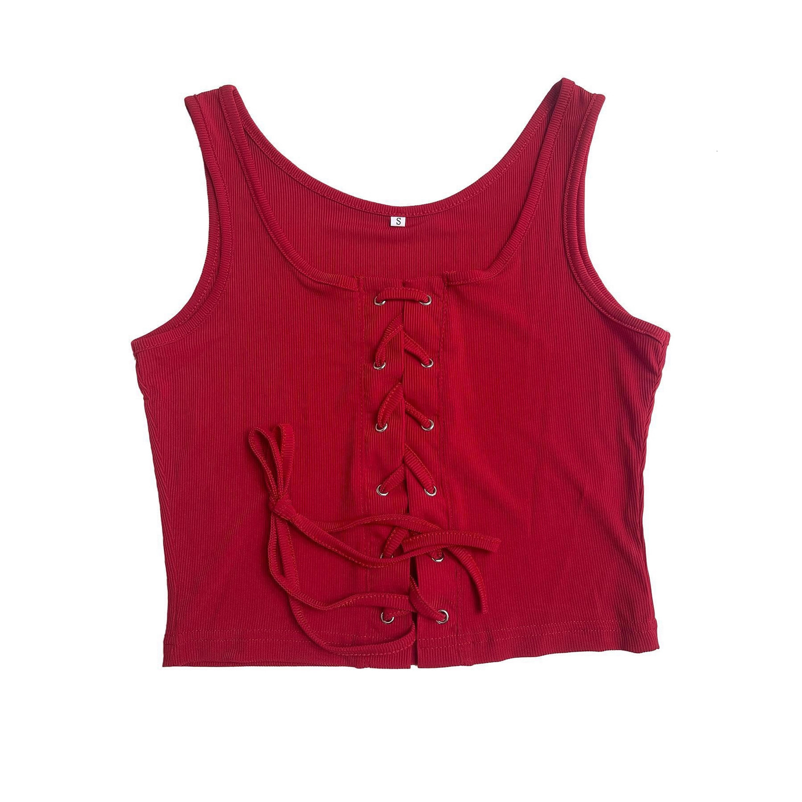 Women's Tanks Camis Cryptographic Fashion Sleeveless Lace Up Chain White Crop Tops for Women Club Party Backless Knitted Sexy Top Cropped Streetw