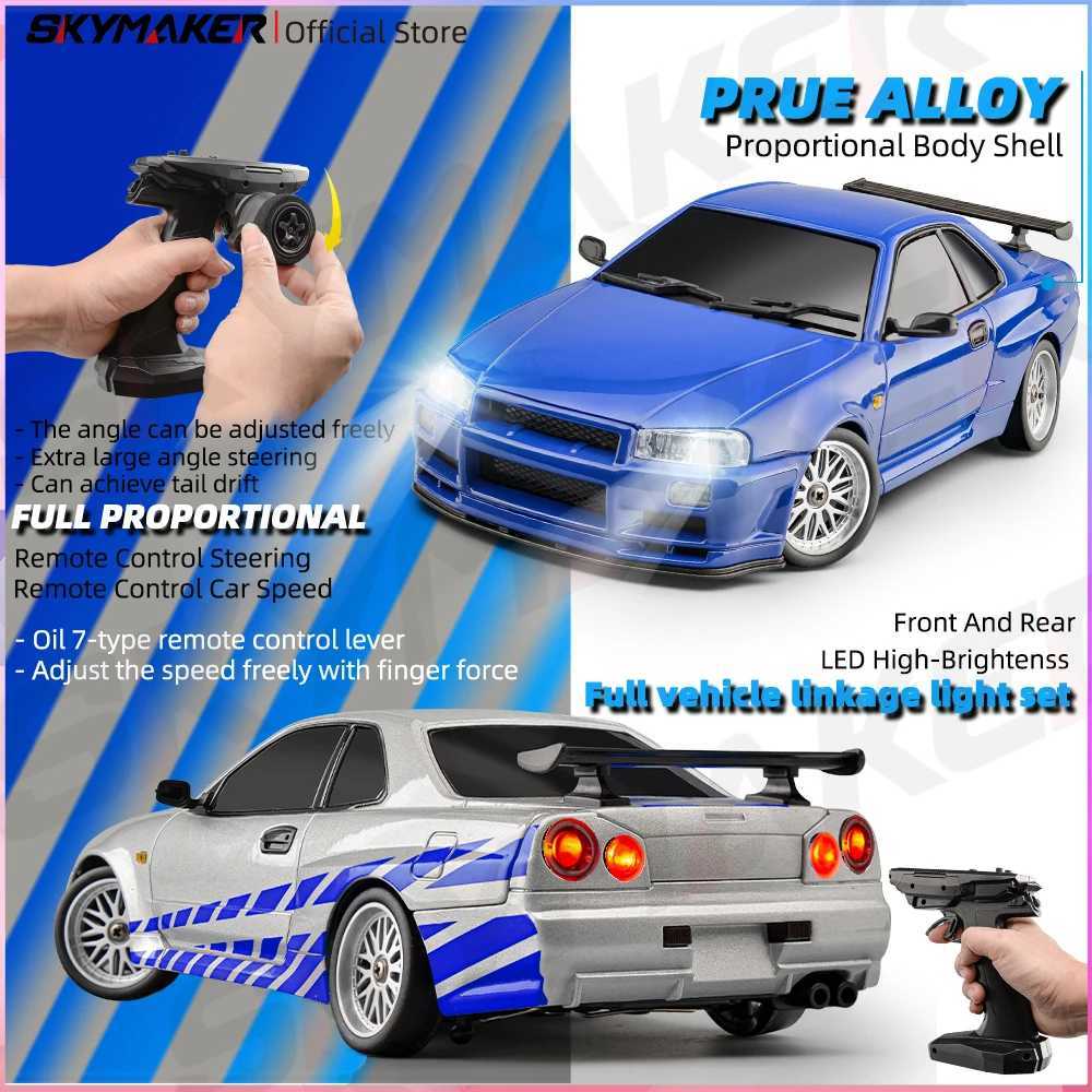 Skymaker LDRC 1/18 RC Drift Car LD1899 GTR Mode R34 24GHz RWD with Gyroscope on-Road Alloy Body Shell Racing Car for Boys Gifts G251218