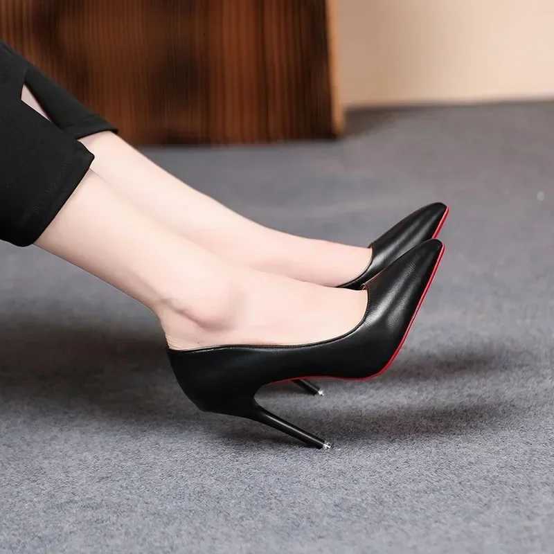 Sexy Fashion Womens Soft Leather Pumps Spring New Thin High Heels 2024 New Dress Shoes Ladies Stiletto Black Big Size Z251218