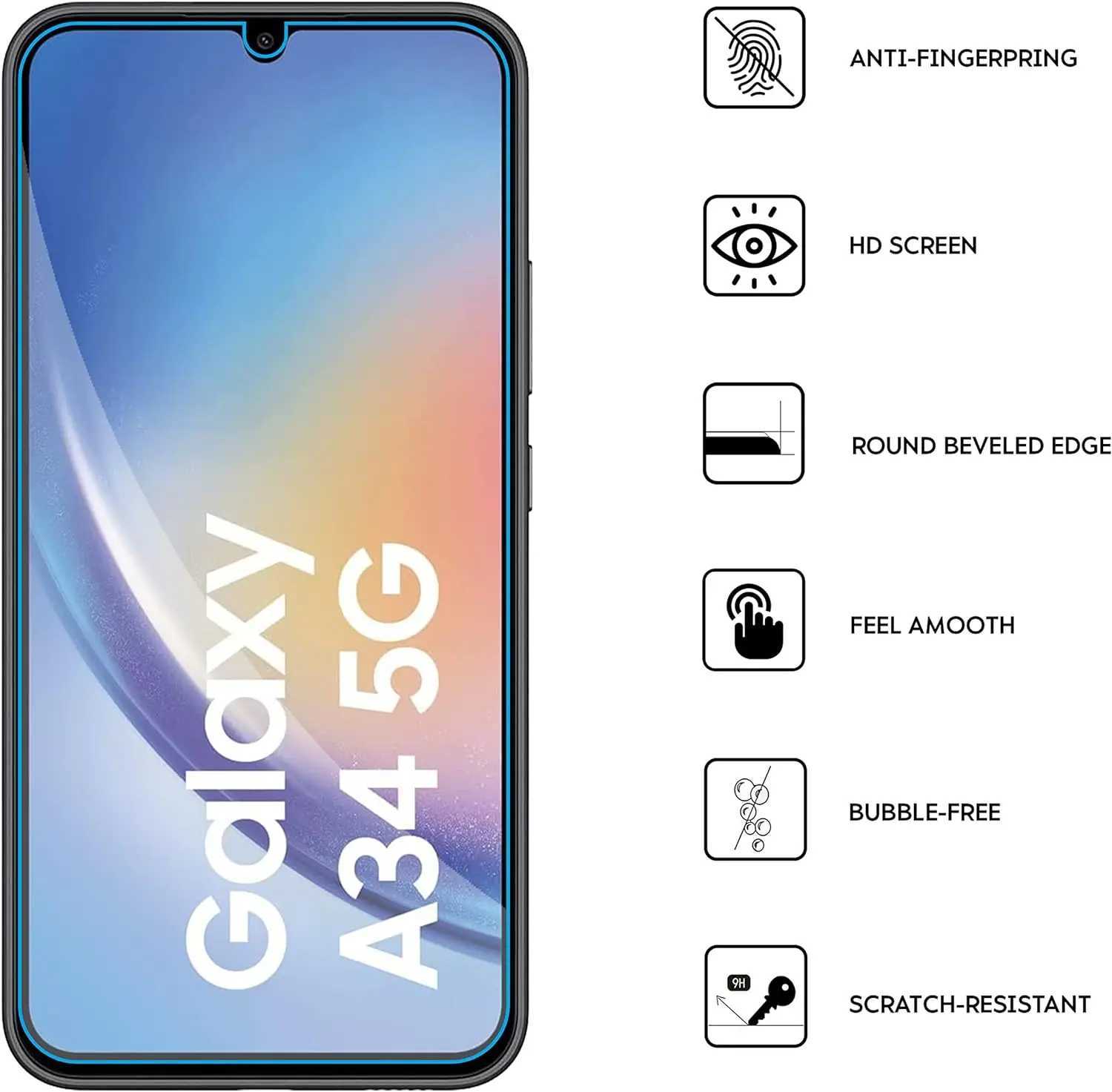 2/4Pcs HD 9H SCREEn Protector for Galaxy A34 5G Tempered Glass Anti-shatter Film G251218
