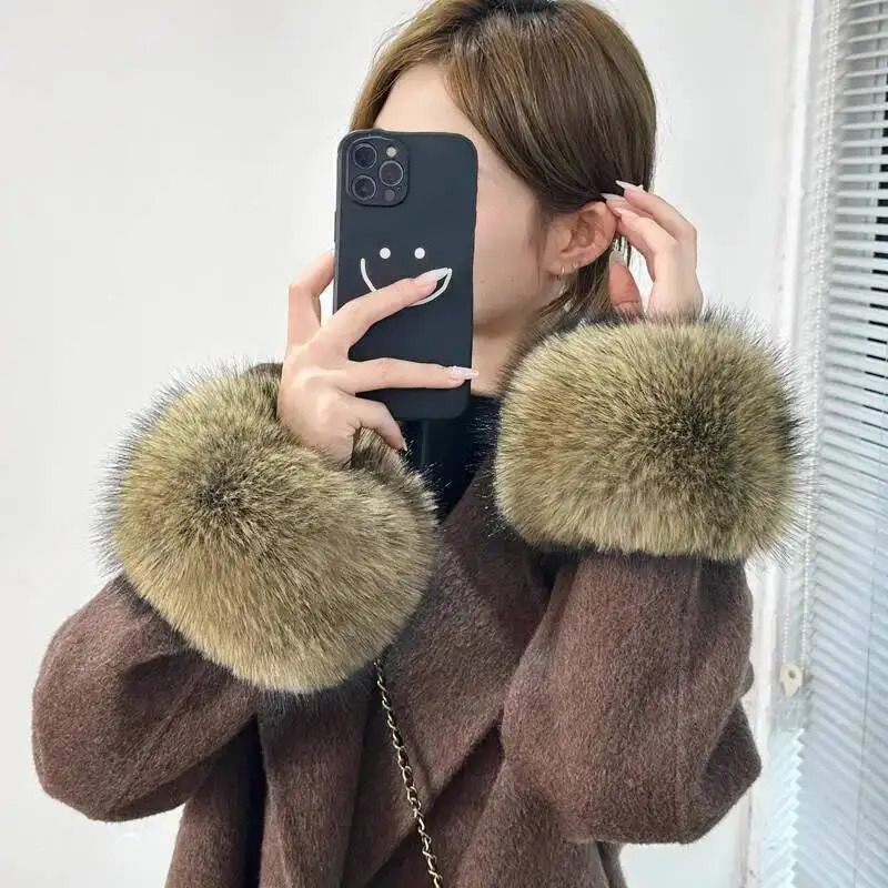 Women Winter Faux Fur Cuffs Natural Fox Fur Cuffs Wrist For Coat Elastic Arm Furry Sleeves Wristband Sleeve Glove 251217