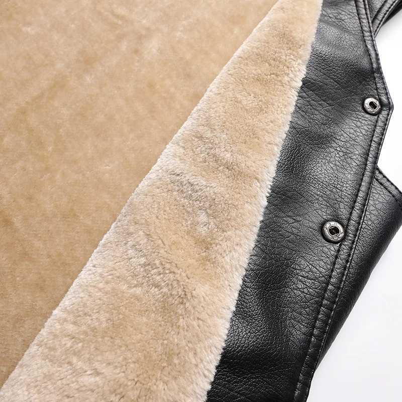 2024 Winter Men Thick Warm Fleece Leather Vest Coat Male V-Neck Single Breasted Vest Casual Male Clothing OuterwearG251218