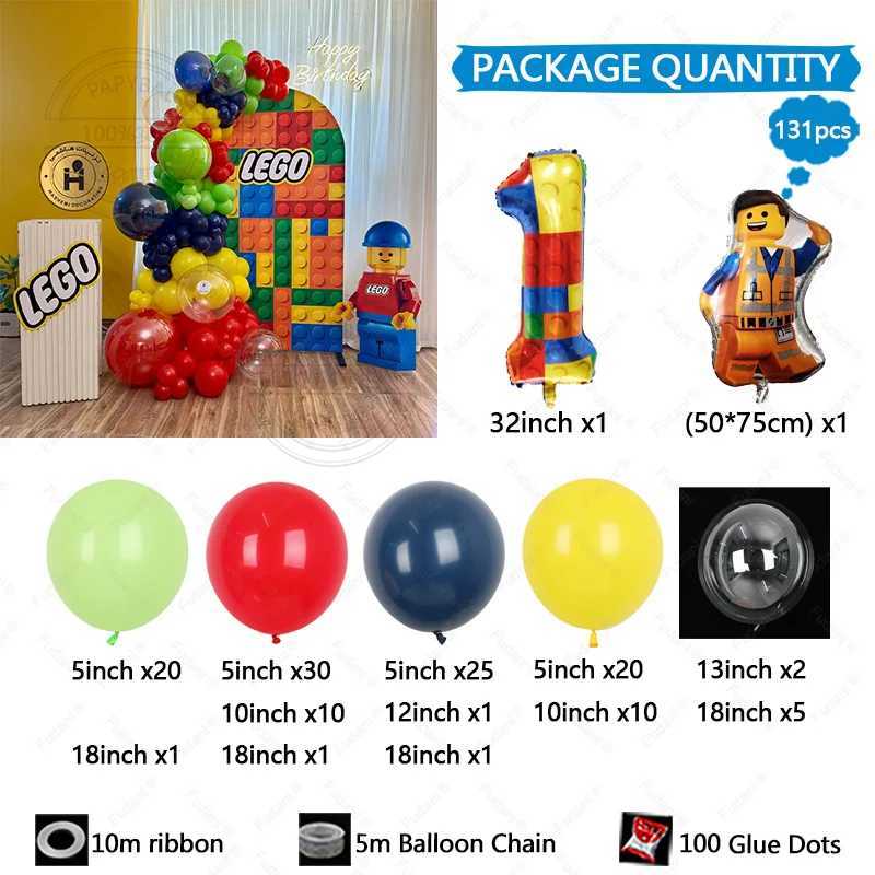 131pcs Rainbow Lego Theme Balloon Set Suitable for Birthday Outdoor Park Picnic Anniversary Celebration Graduation Summer Party X251218