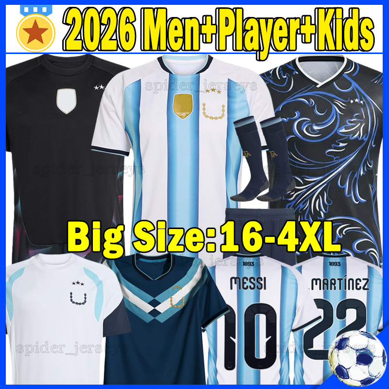 XXXL 4XL 2026 Argentina Soccer Jerseys MeSsI L.MARTINEZ J.ALVAREZ ALMADA World Cup Football Shirts Long sleeves Player Version Men Uniforms 25 26 goalkeeper Kids kits