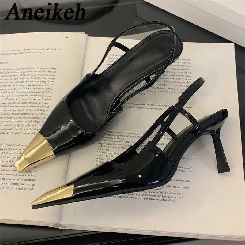Aneikeh Street Style Sexy Pointed Toe Slingbacks Pumps Women Stripper Sandals High Heels Female Banquet Shoes Brown Kitten Heels Z251218