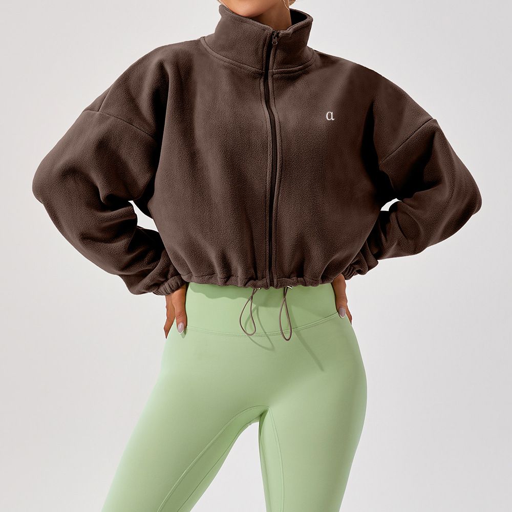 Women Yoga Winter Outdoor Lamb Wool Sports Jacket Women's Stand-up Collar Loose Velvet Warm Running Casual Short Coat