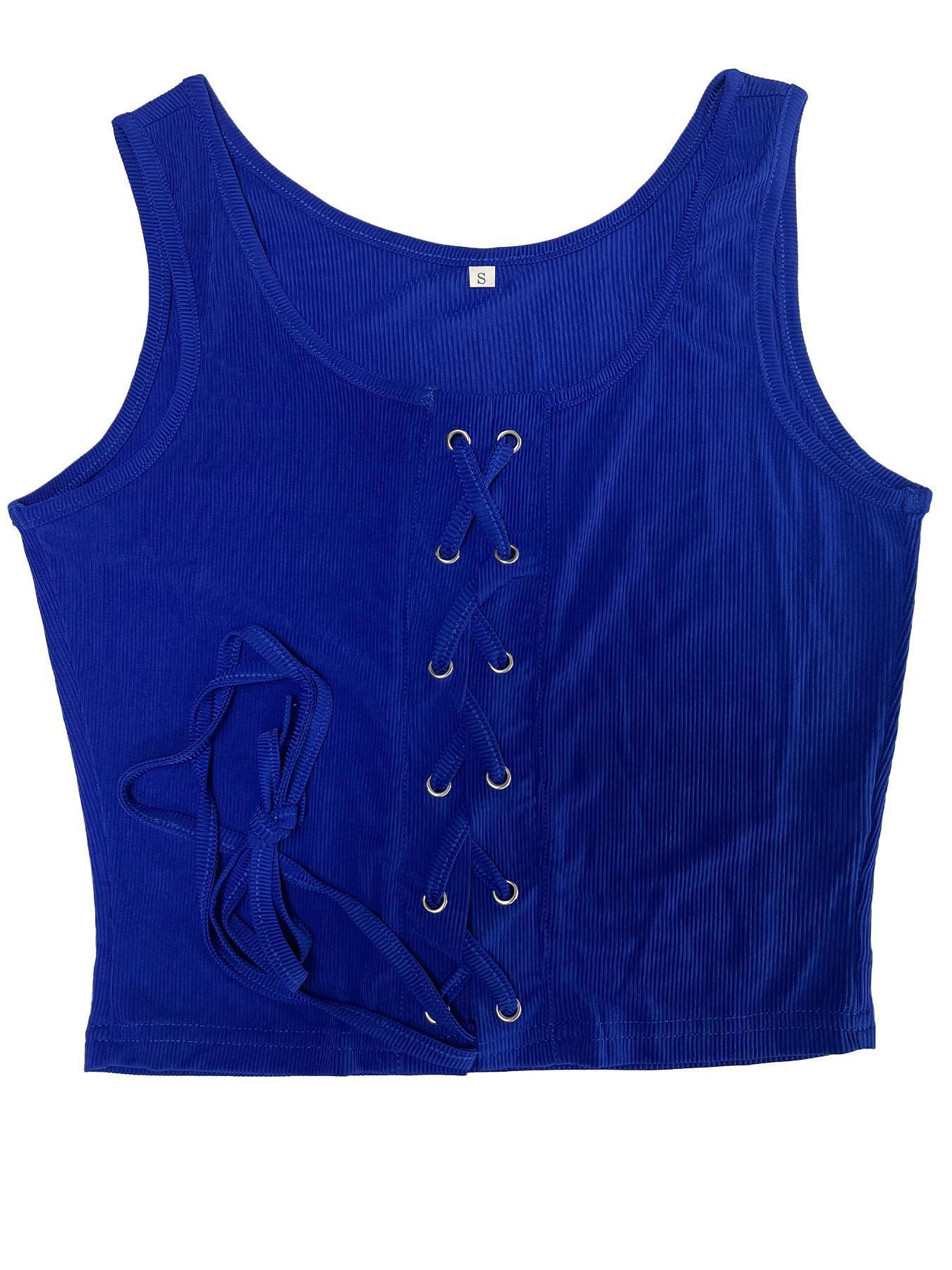 Women's Tanks Camis Cryptographic Fashion Sleeveless Lace Up Chain White Crop Tops for Women Club Party Backless Knitted Sexy Top Cropped Streetw