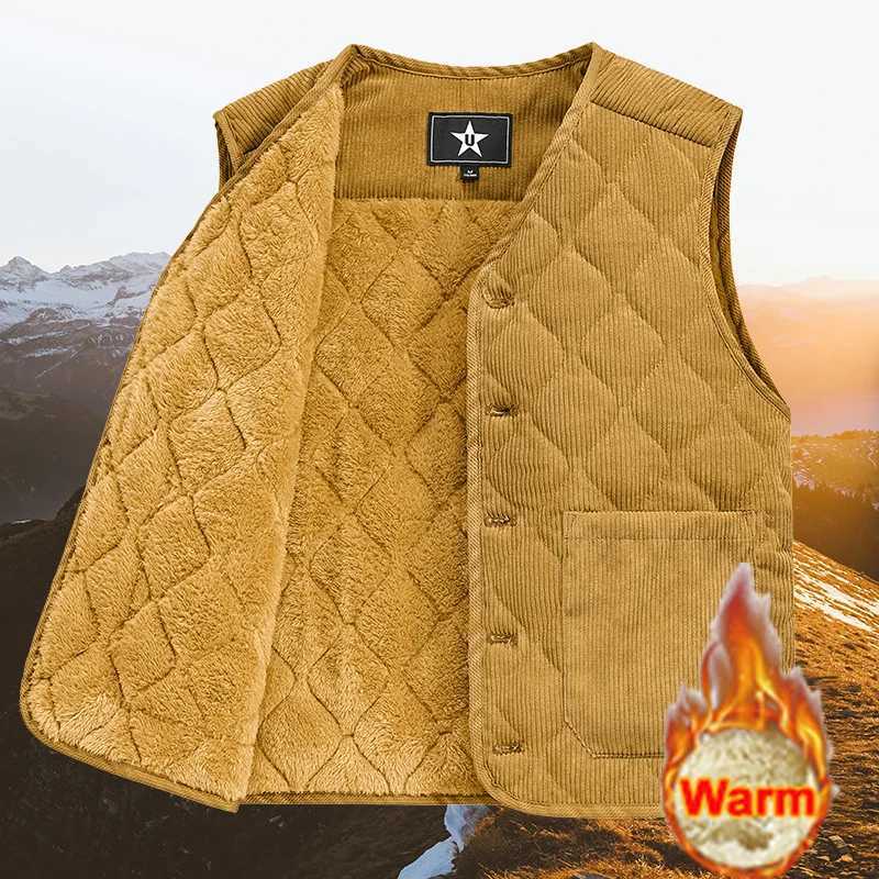2025 New in Padded Vest Men Zipper Winter Thick Warm Corduroy Sleeveless Jacket Male Autumn Casual Waistcoat Golf Work Wear CoatG251218