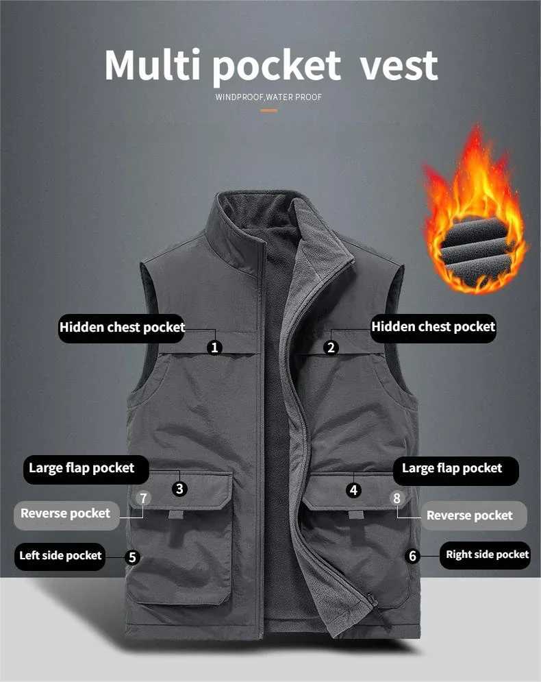 Autumn and winter casual workwear double-sided vest mens waistcoat casual multi-pocket photography and fishing waistcoatG251218