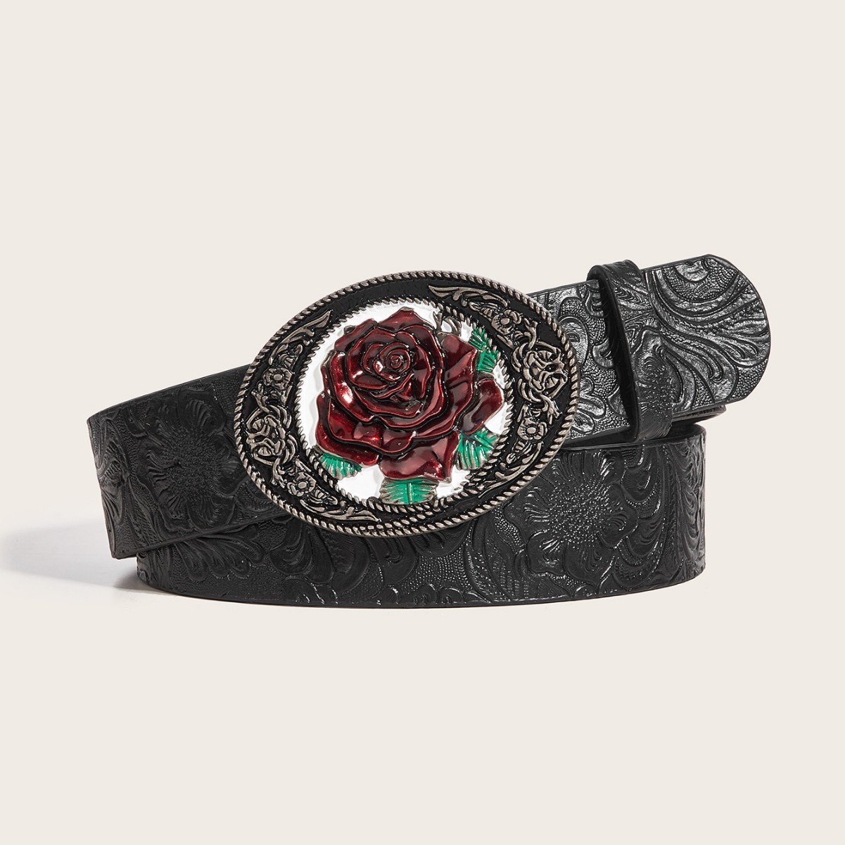 Men Women-Western-Cowboy-PU Leather-Belts - Vintage horse Belt Floral Engraved Buckle Belt for Jeans 251113