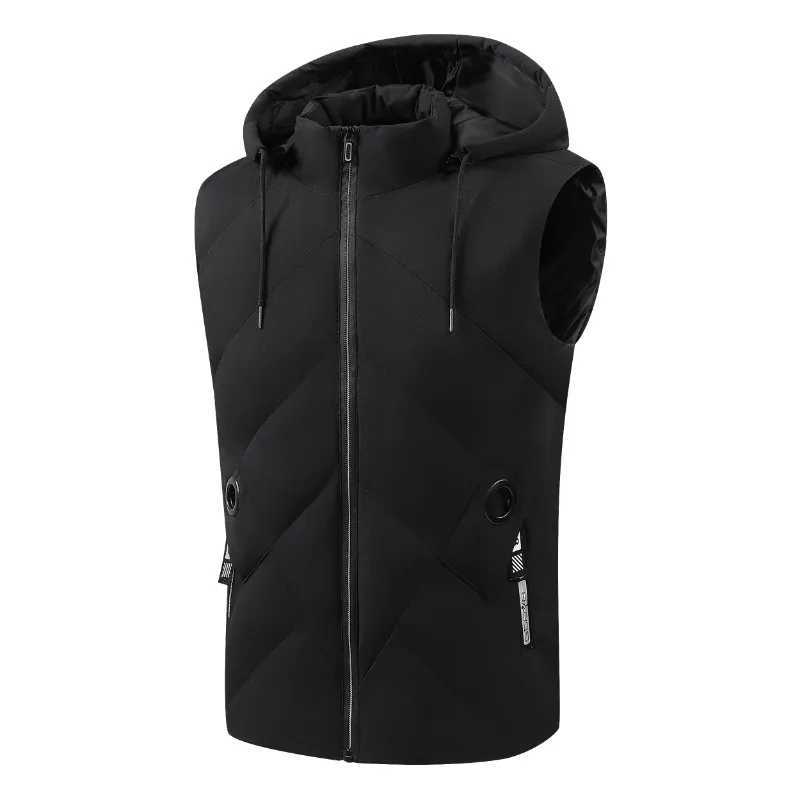 Mens Down Cotton Vest Plus Size Hooded Jacket Youth Slims Smooths Silhouette Warm Cotton Thickened Detachable Hat Vest CoatG2512181