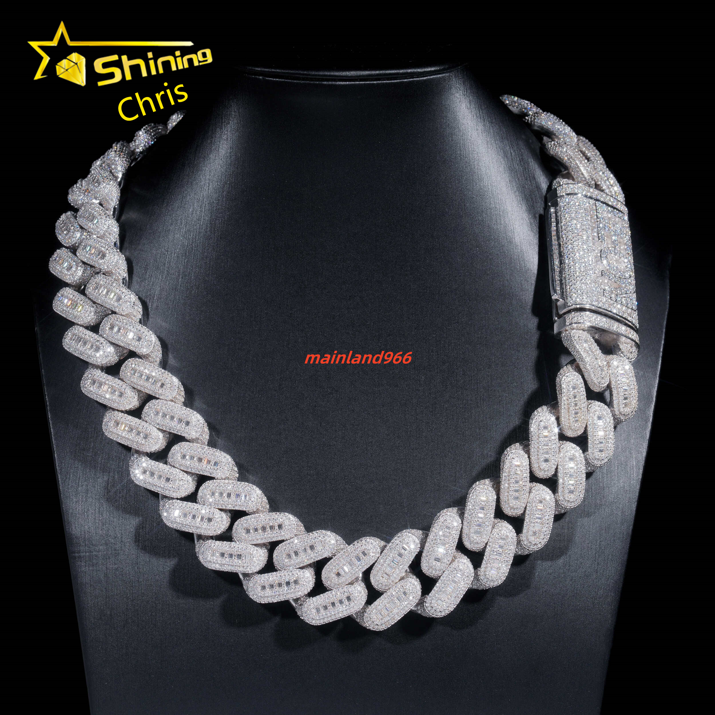 Luxury Rappers 25MM Heavy Iced Out Chain Emerald Cut Moissanite White Gold Plated Cuban Link Chain Mens Hip Hop Miami Chain