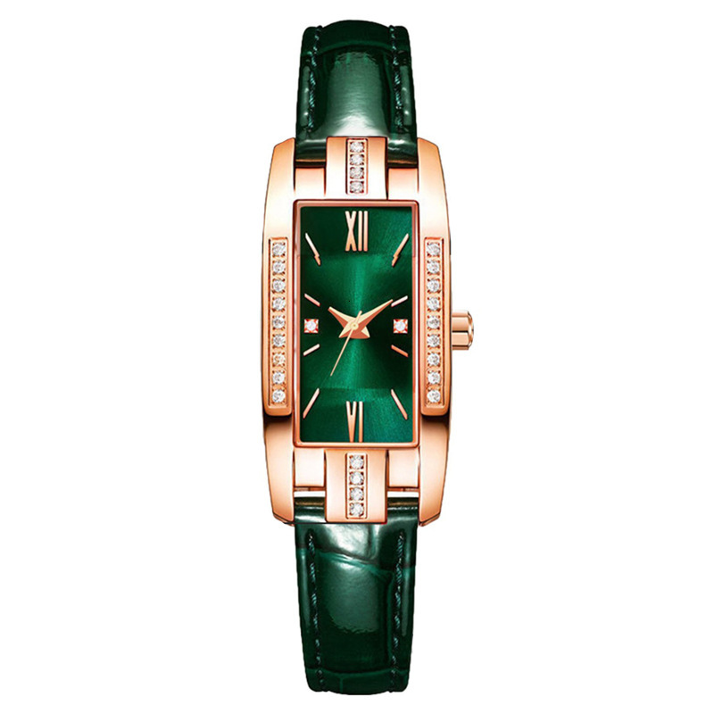 TikTok Live Hot-Selling Small Green Watch Internet Celebrity Attracting Diamond-Studded Small Square Women's Watch Retro Fashion Wristwatch