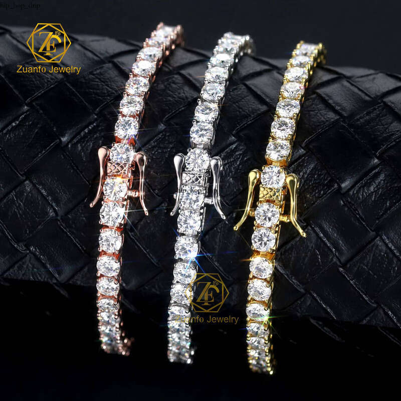 Large Stock 2mm-6.5mm Chain Hiphop Unisex Iced Out VVS Moissanite Silver 925 VVS Silicon Stone Tennis Bracelet