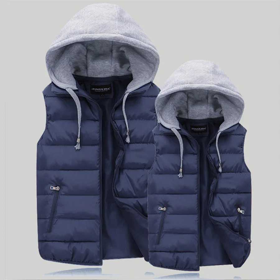 Mens Padded Vest Spring Autumn Hooded Jacket Couples Outerwear Thick Warm Sleeveless Short Coat Women Waistcoat Men Clothes 4XLG251218