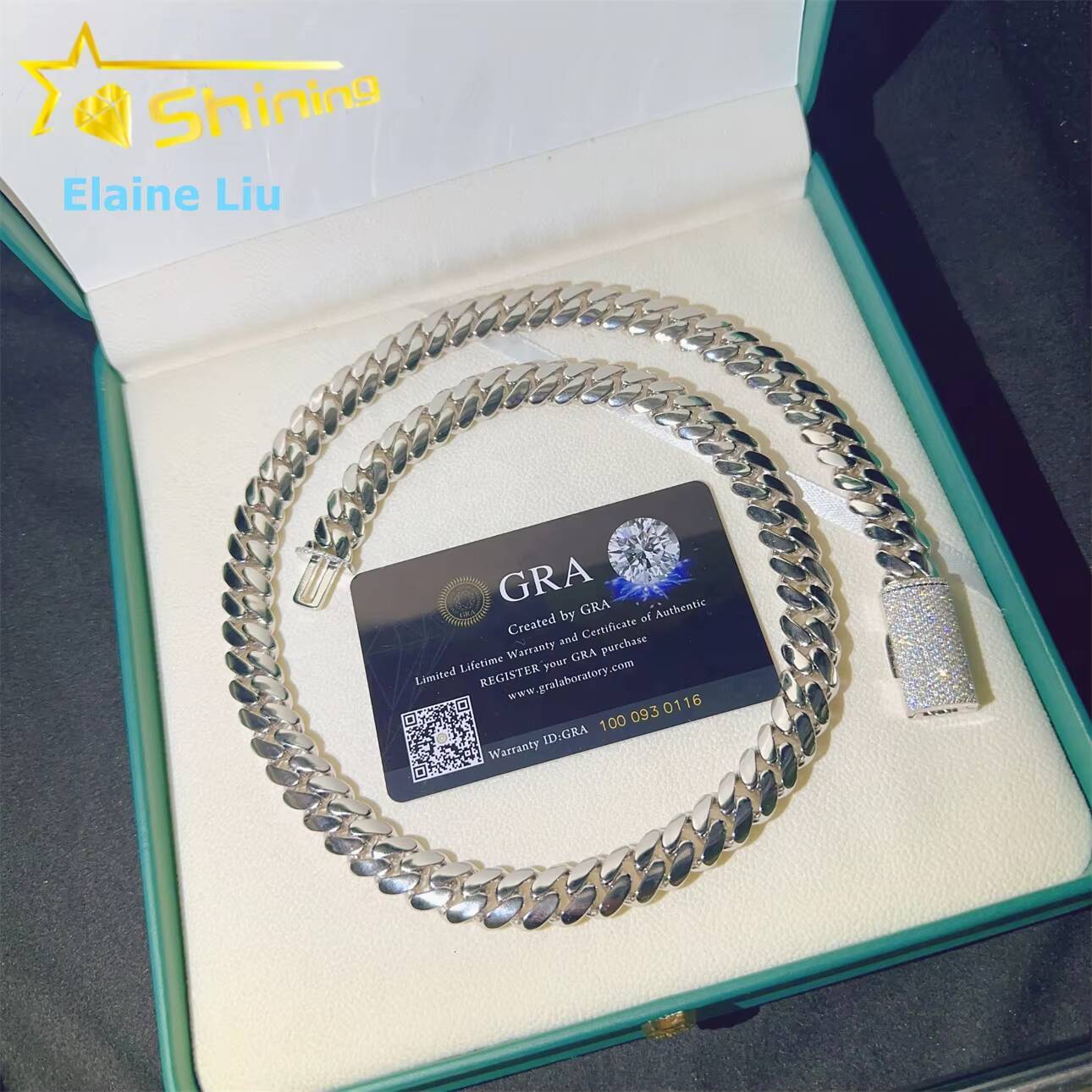 VVS Moissanite 12mm Sterling Silver 925 Hip Hop Chain VVS Fine Jewelry Miami Cuban Link Chain Moissanite Necklace