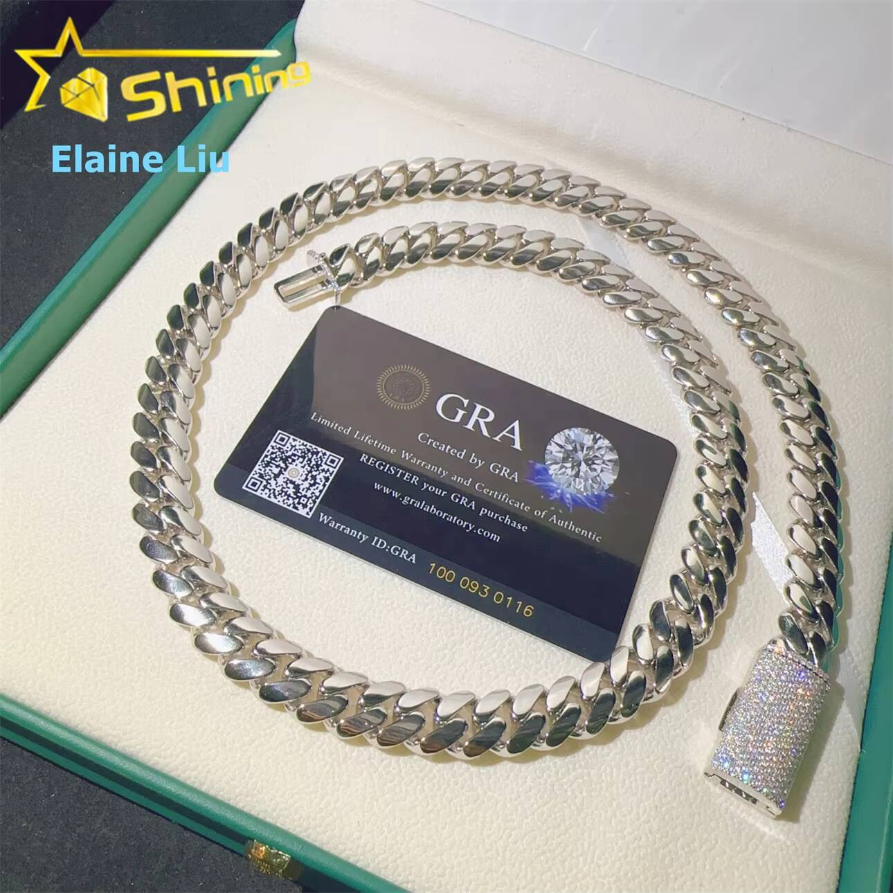 VVS Moissanite 12mm Sterling Silver 925 Hip Hop Chain VVS Fine Jewelry Miami Cuban Link Chain Moissanite Necklace