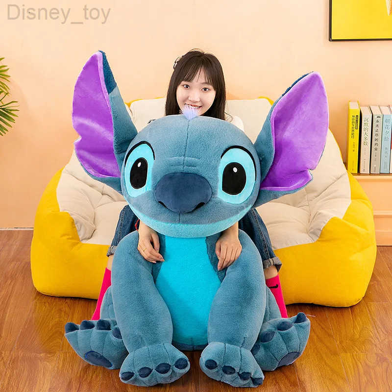 Disney 75cm Kawaii Stitch Angel Stuffed Plush Toy Doll Anime Cartoon Figure Soft Animals Pillow Room Decor Peluche Children Gift H251218