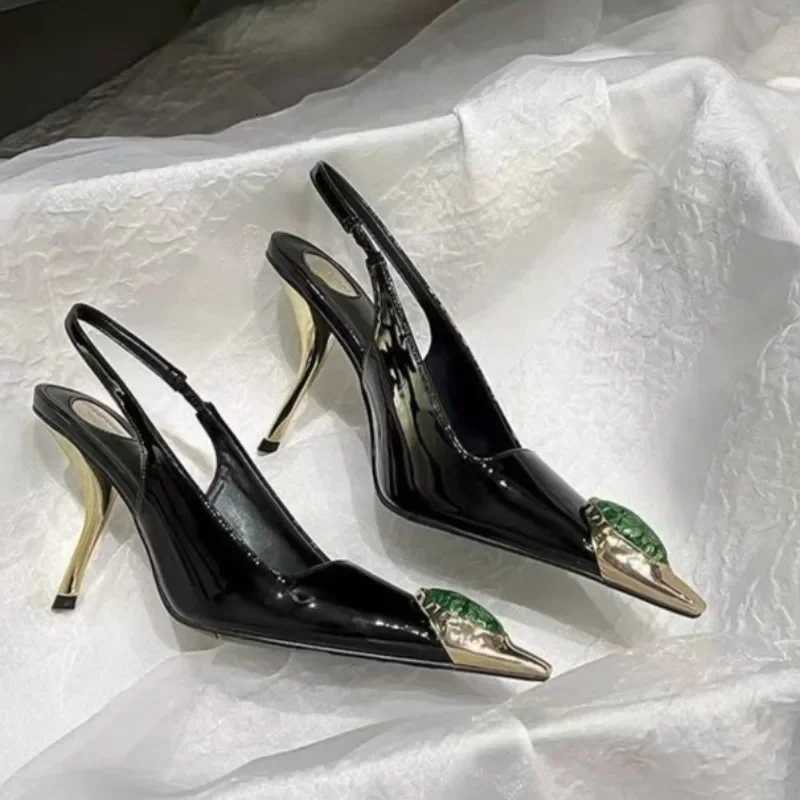 Womens Fashion Baotou Sandals Spring New Metal Pointed Head Shallow Mouth Line with Non-slip High Heels Z251218