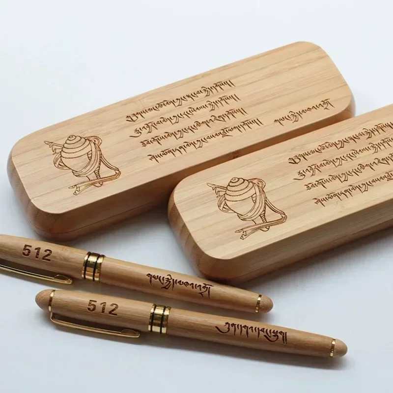 Cust Bamboo Wooden Signature Ballpoint Pen Laser Personalize Cpany Name Maple Beech Wood Business Graduation Box Gift Y251218