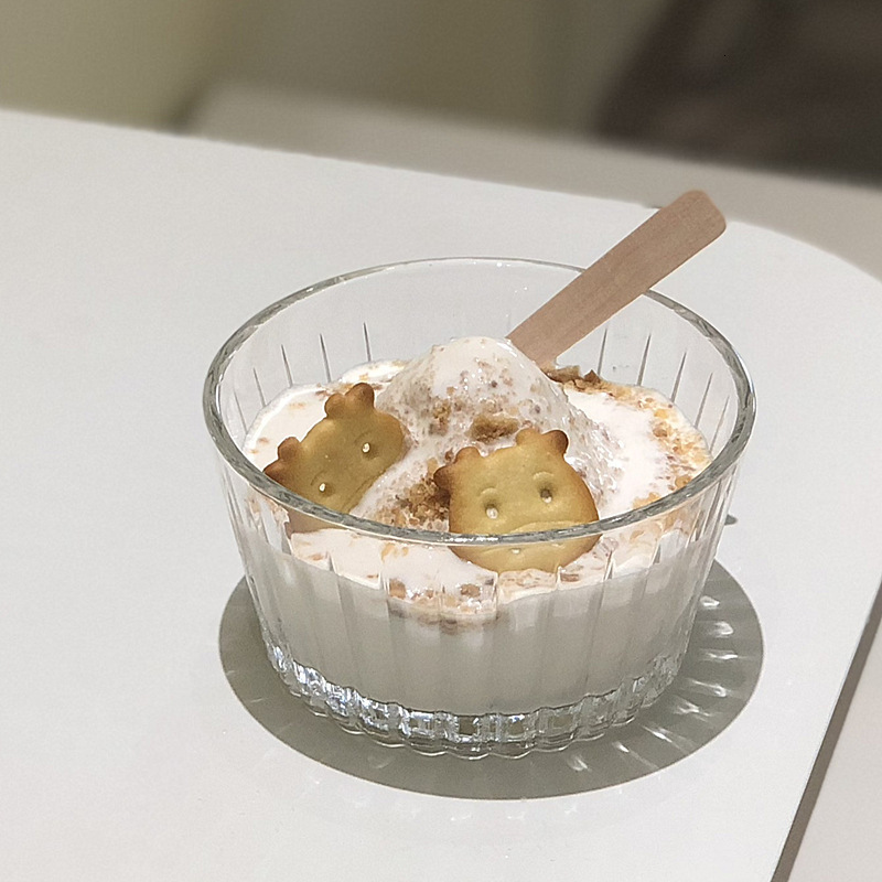 Korean Style Ins Style Striped Glass Bowl Transparent casual Fruit Salad Bowl Internet Celebrity Ice Cream Yogurt Dessert Bowl Cup