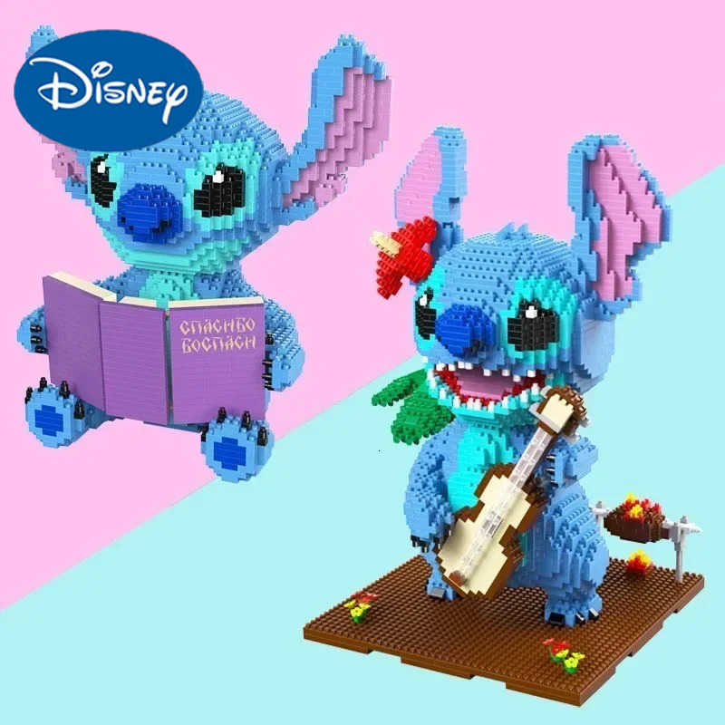 Disney Stitch Series Guitar Reading Posture Assembly of Building Blocks 3D Model of Adult and Childrens Puzzle Toy Gift Collection H251218