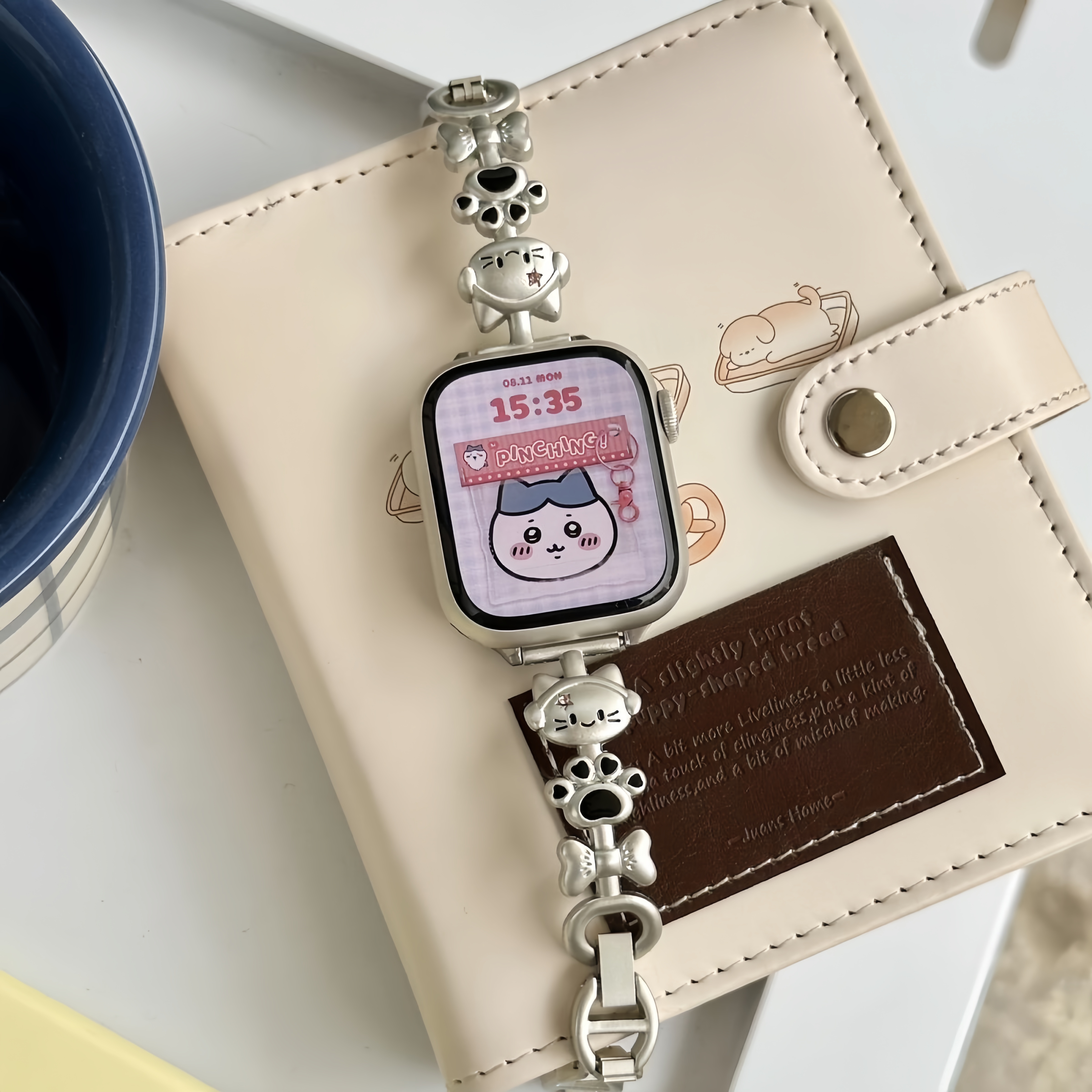 For iwatch Stainless Steel strap Apple Watch Series 11 Ultra 41mm 45mm Bracelet metal Butterfly buckle Music Little Cat Watchband Fit iwatch Series 10 Smart Straps