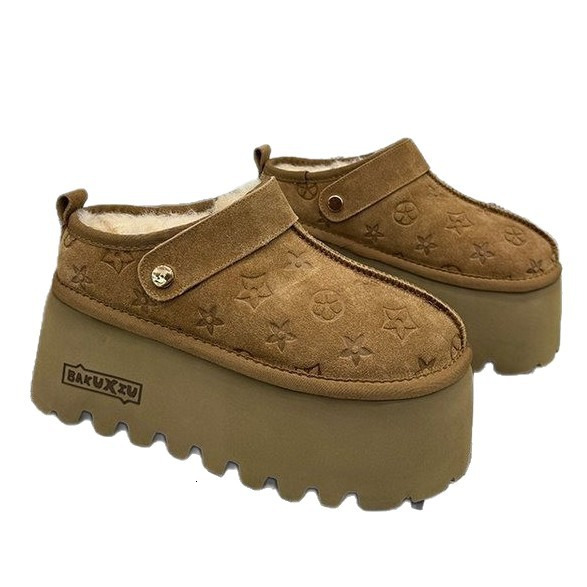 Old Flower Suede Print Loafers for Women Doll Head Thick Sole Platform Shoes Casual Flats