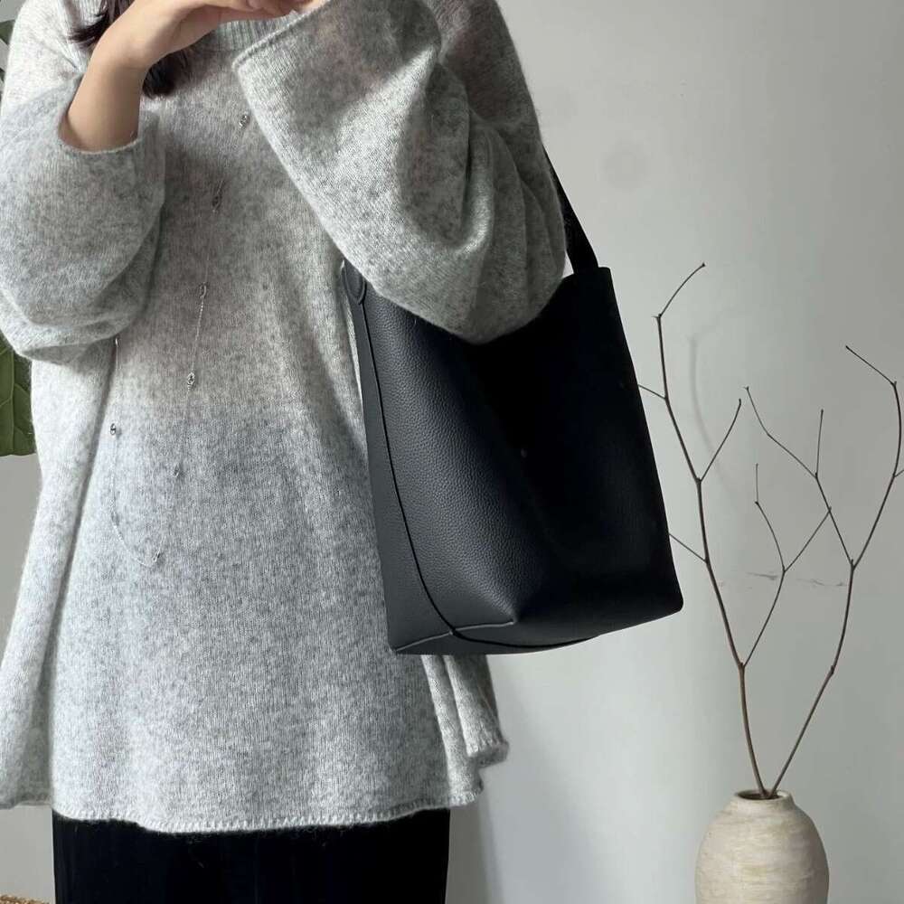 Bucket Lychee Pattern Commuter Large Capacity Genuine Leather Handbag Shoulder Underarm Tote Women S Bag High Quality Luxury Bag