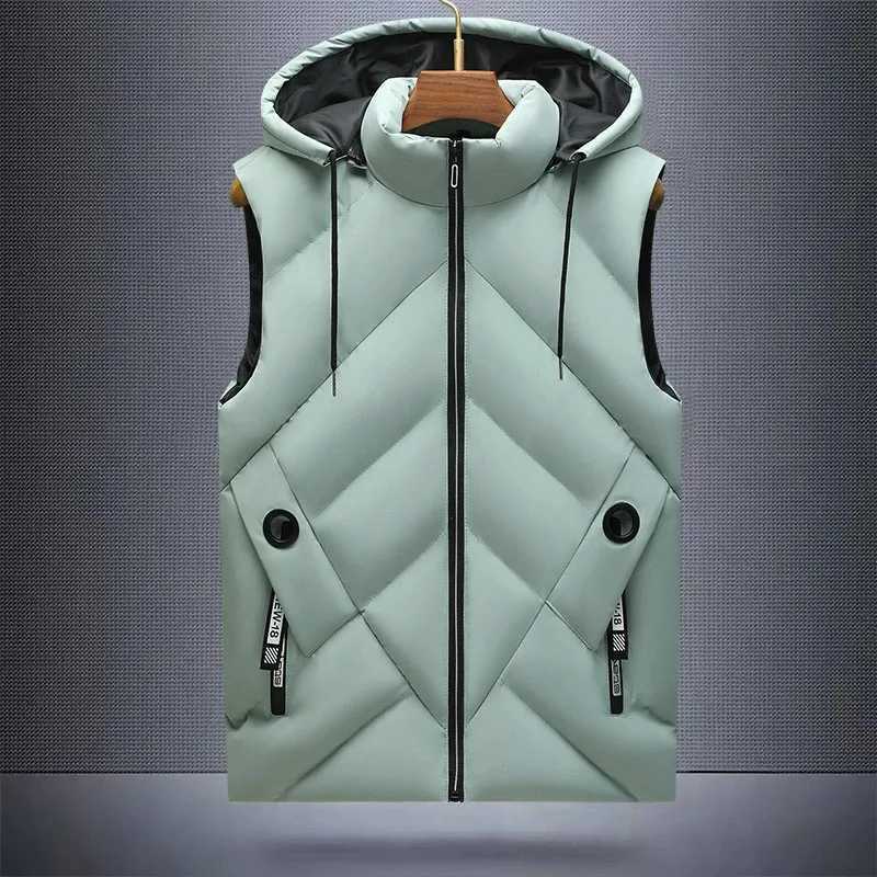 Winter Down Cotton Vest Jacket Men Waterproof Zipper Detachable Hat Sleeveless Coat Man Hooded Stand-Up Collar Casual WaistcoatG251218