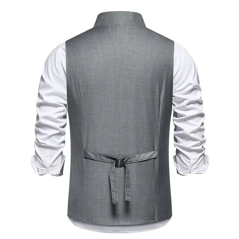 Spring Autumn Fashion Mens Grey Balck Single Breasted Suit Coat Diagonal Placket Solid Color Vest Male Slim Waistcoat 251203