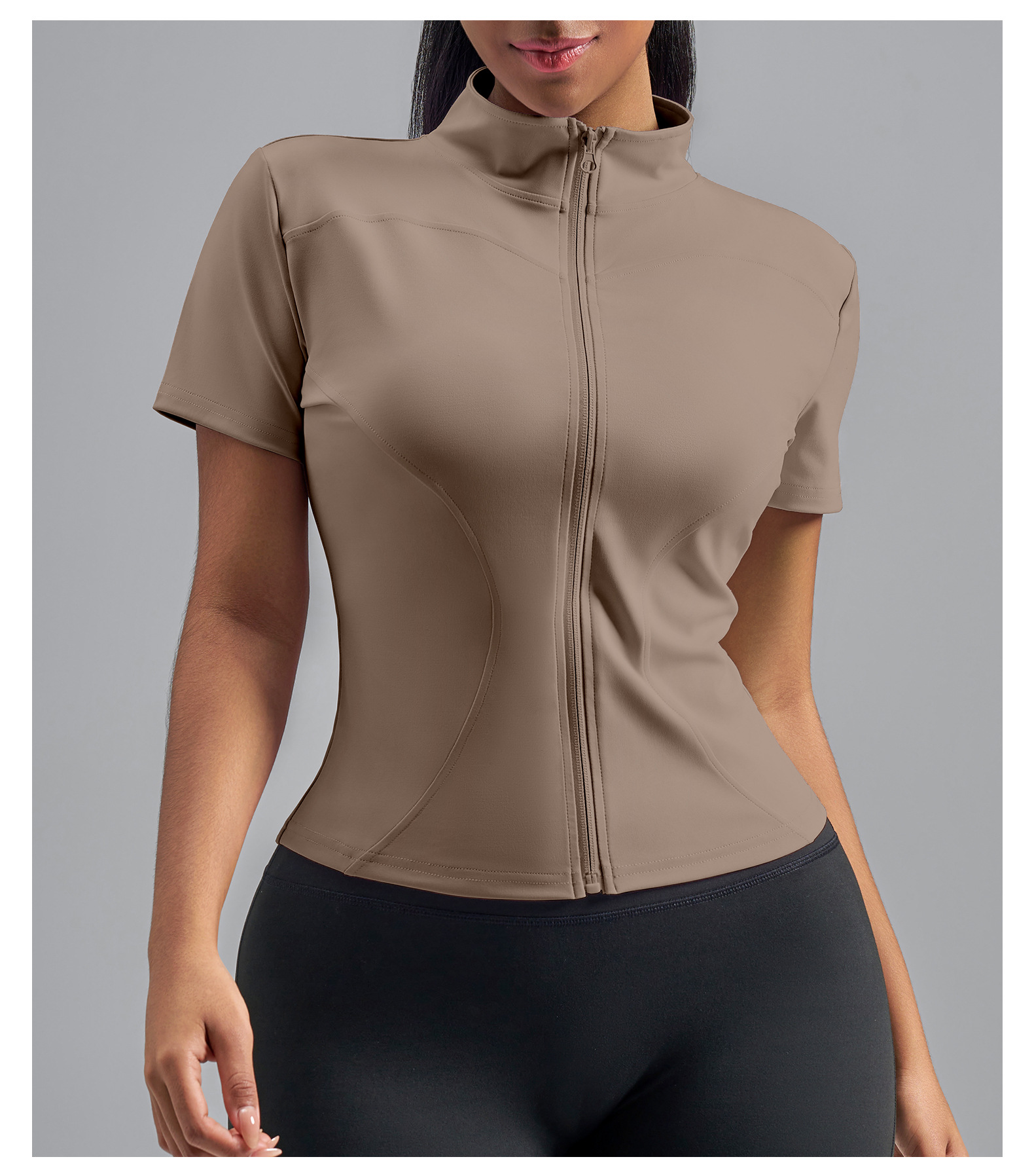 Women's High-Stretch Mock Neck Slim-Fit Yoga Short-Sleeve Jacket - Buttery Soft Feel for Gym Workouts & Athletic Training