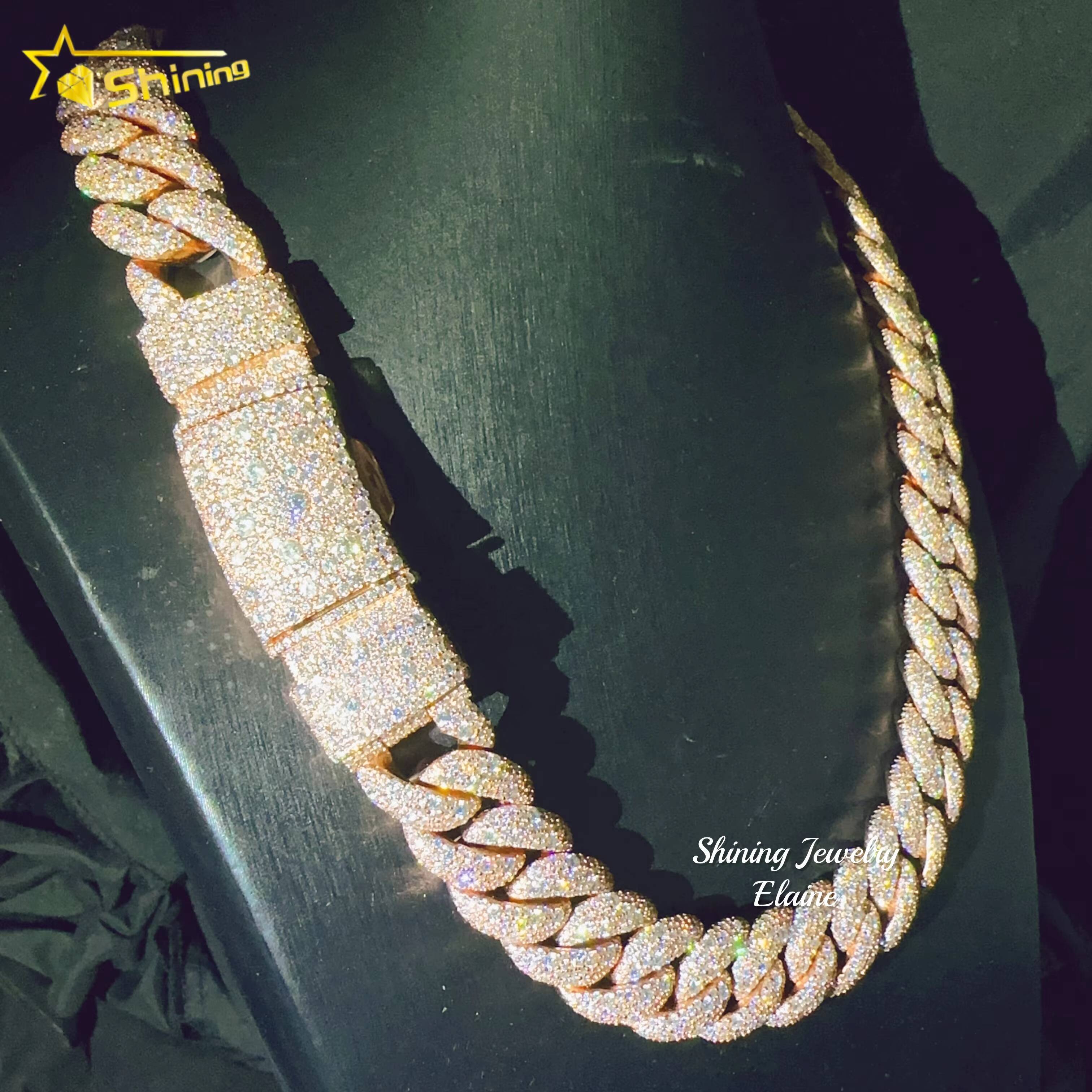 Pass Diamond Tester Vvs Moissanite Diamond 18MM Chain 925 Sterling Silver Iced Out Rose Gold Plated Cuban Link Chain