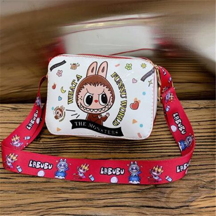 Cute Labubu Print Handbag PU Leather Kids Designer Small square bag Princess Messenger Bag Accessories Girl Mini Coin Purse Fashion Wallet