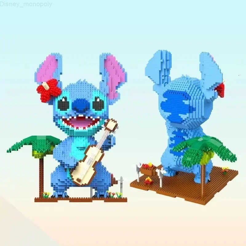Disney Stitch Series Guitar Reading Posture Assembly of Building Blocks 3D Model of Adult and Childrens Puzzle Toy Gift Collection H251218