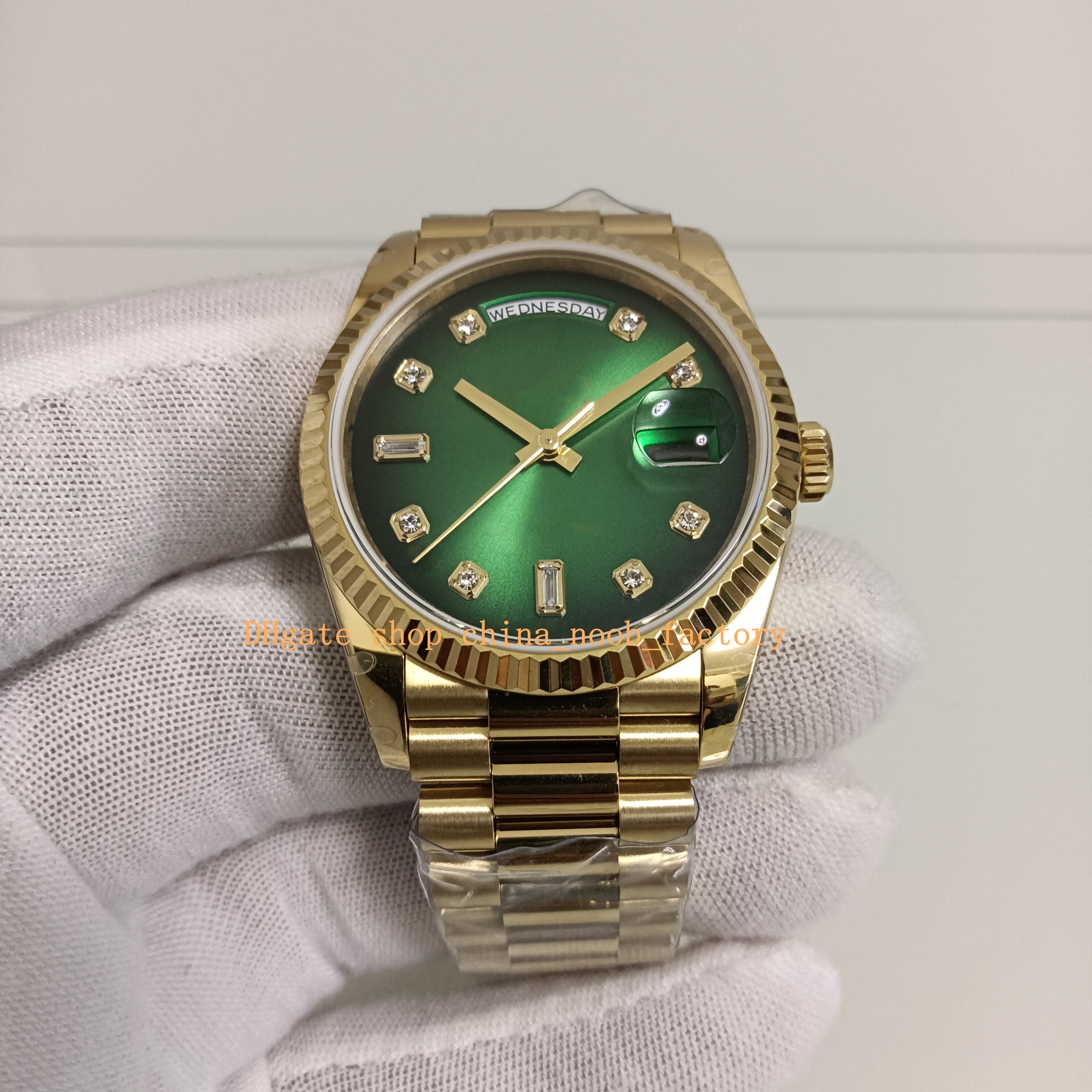 6 Color Real Photo Midsize Automatic Watch BP Factory for Men Women 36mm Day Green Dial Champagne Diamond Black bpf 128238 Yellow Gold Classic Dress Watches