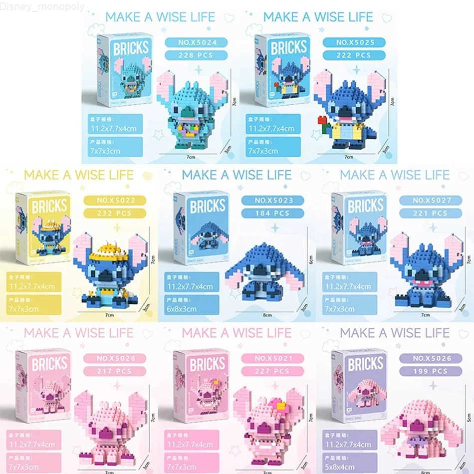 Disney LiLo Stitch Toys Building Block Angel lega Cartoon Character Assembled Model Toys For girl Children Birthday Gifts H251218
