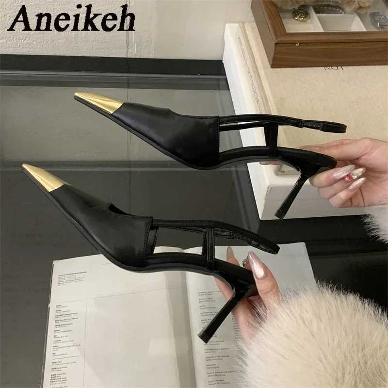 Aneikeh Street Style Sexy Pointed Toe Slingbacks Pumps Women Stripper Sandals High Heels Female Banquet Shoes Brown Kitten Heels Z251218