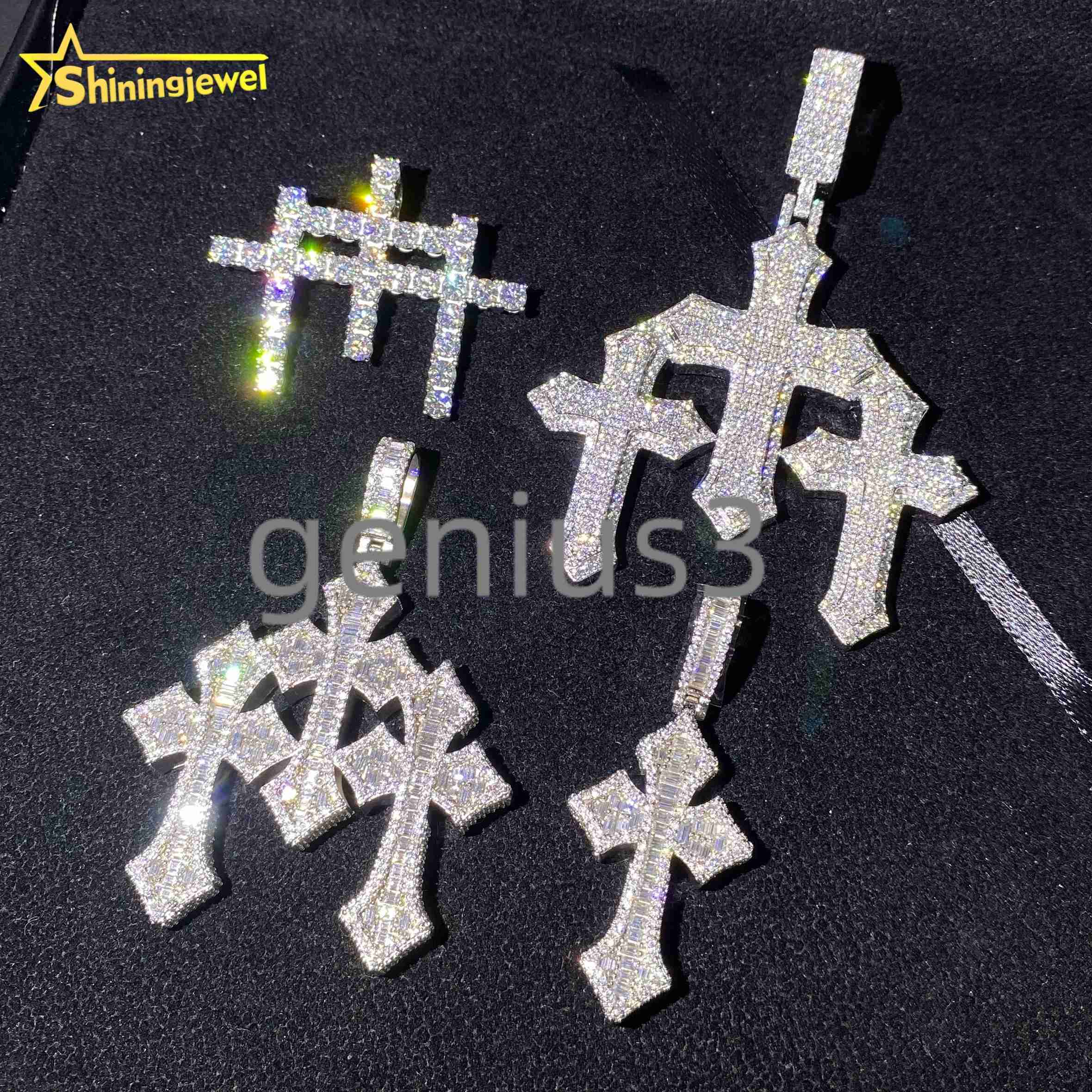 Pass Diamond Tester Hip Hop Moissanite Jewelry Custom Iced Out Pendant 925 Silver VVS D Moissanite Diamond Cross Charm Pendant